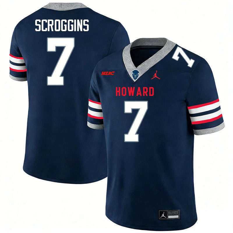 Howard Bison #7 Ja'Shawn Scroggins College Football Jerseys,Uniforms Stitched-Navy